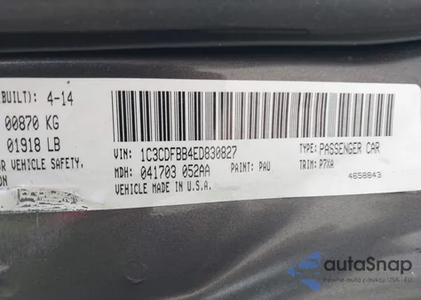 2014 Dodge Dart Sxt from USA, damaged, VIN 1C3CDFBB4ED830827